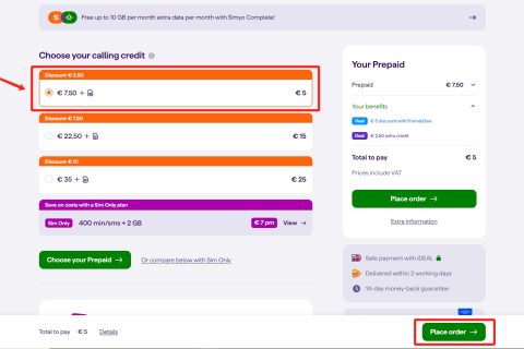 荷兰Simyo eSIM，0月租，5欧开卡，无需实名，号码可保留12年